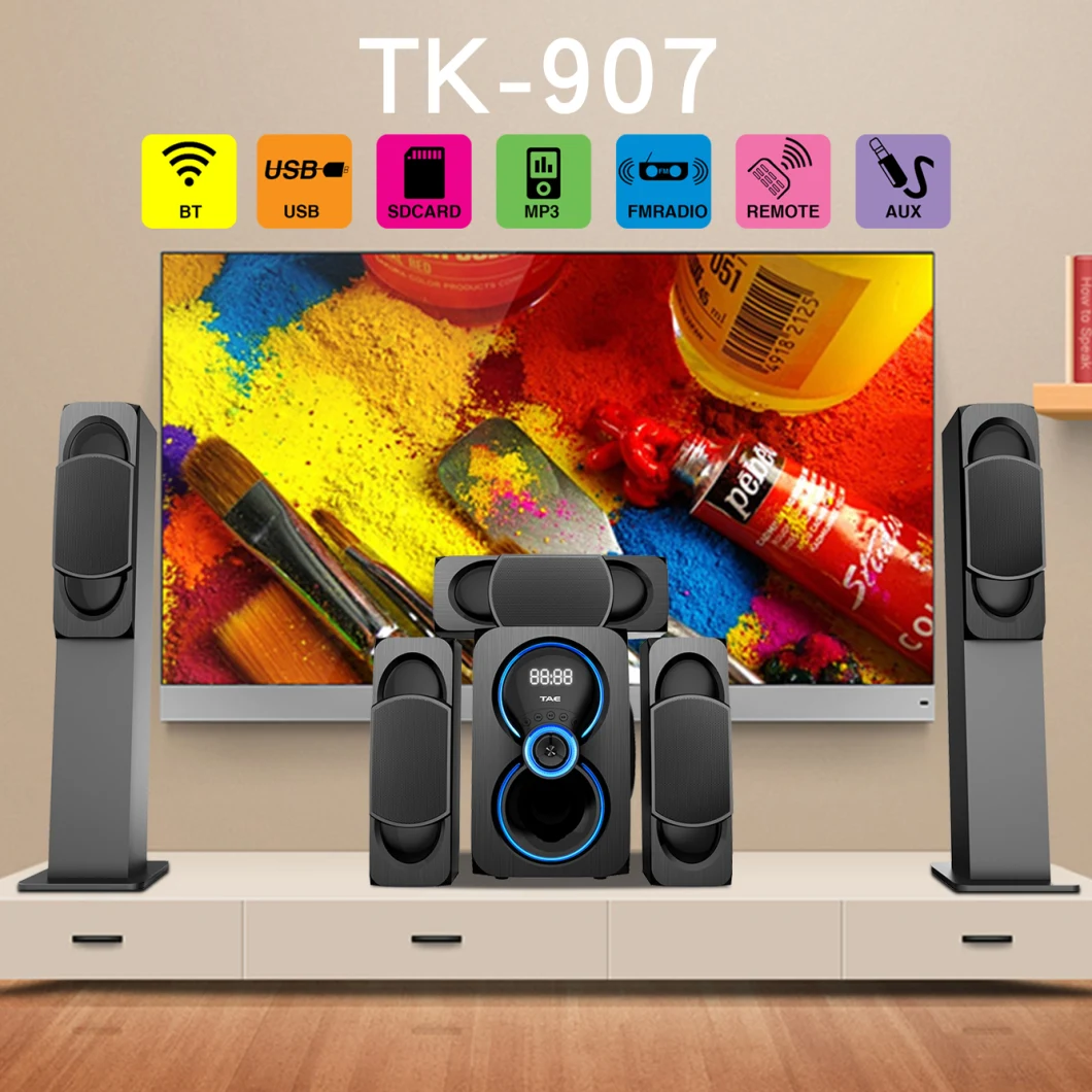 Tk-907-2.1/3.1/5.1CH Home Theater System Bluetooth Speaker System Multimedia Audio Speaker Subwoofer Speaker with Bt/USB/FM/SD/LED