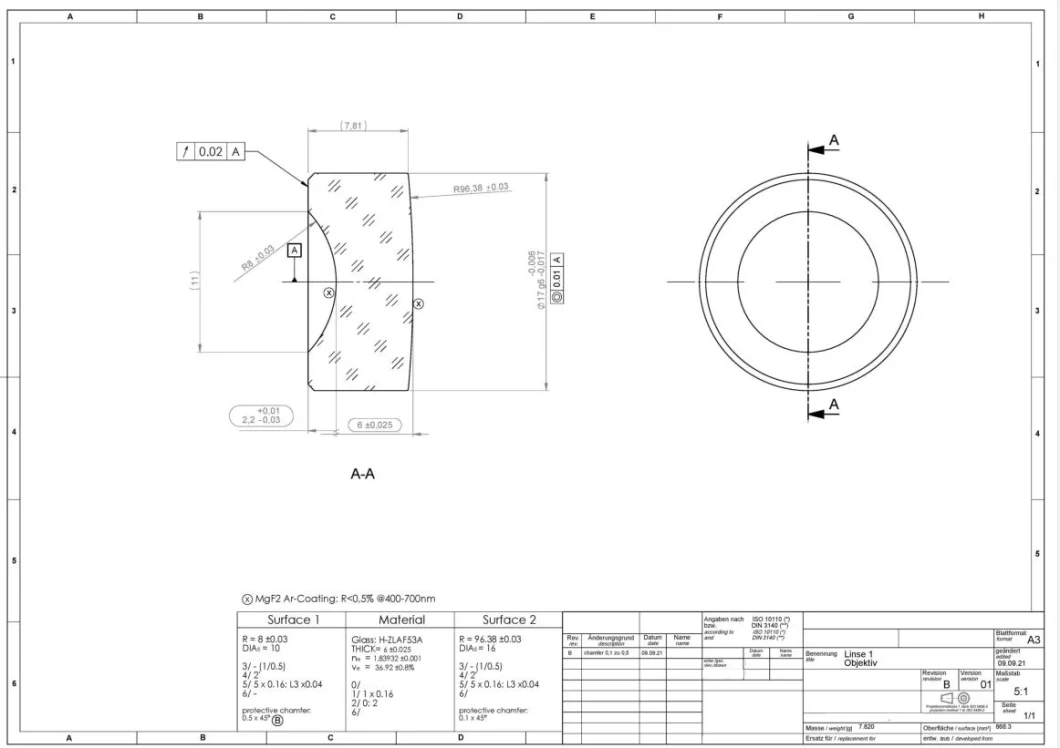 High Performance Bk7 Plano-Convex Glass Lens with Coating