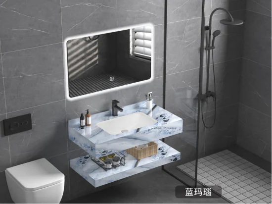 新しいデザインのOEMスタイルLEDミラーバスルーム家具キャビネットスレートシンク付きバスルームキャビネットのメーカー
